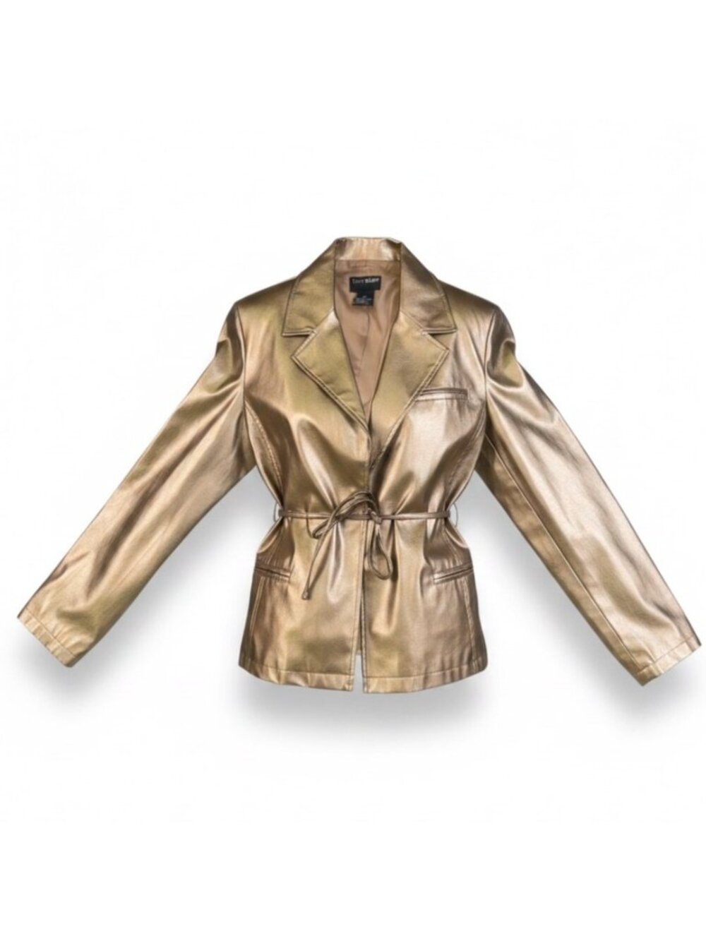 Outeredge Womens Gold Metallic Belted Blazer  Stylish Jacket  Size M